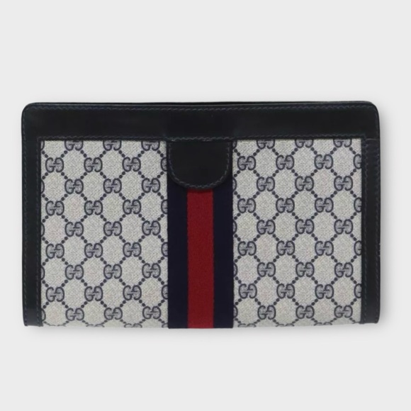 GUCCI GG Supreme Sherry Line Clutch Bag Navy Red - Picture 12 of 15